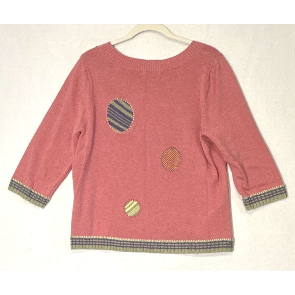 Vintage Christopher & Banks LG Pink Hand Embroidered Knit Scoop Neck Sweater Y2K - Picture 8 of 8